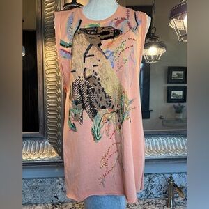 Free People Embroidered Wild Cat Tunic-SWIM COVER-UP size small pre-owned